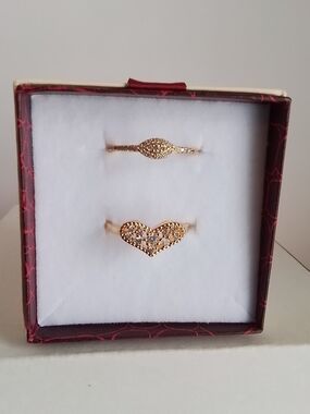 Pretty Bird Rose Gold Heart and Marquise Stackable Ring Set, Size 8.75